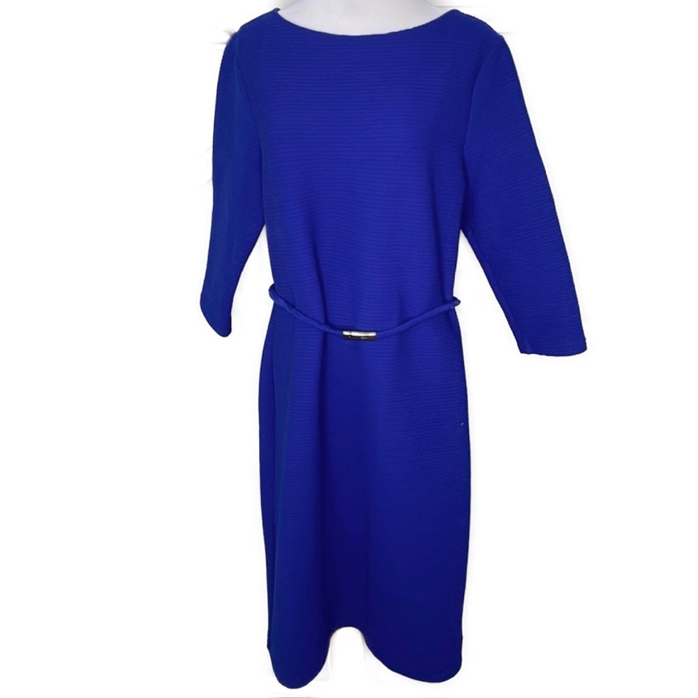 Tanner Royal Blue Nylon and Spandex 3/4 Sleeve Sheath Dress with Removable Belt